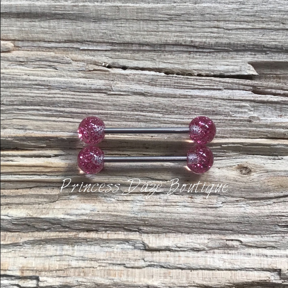 Pink Glitter Sparkle‎ Nipple Ring Set